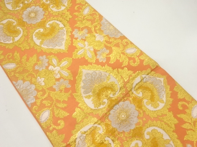 JAPANESE KIMONO / ANTIQUE FUKURO OBI / SILK / WOVEN FLORAL PLANTS